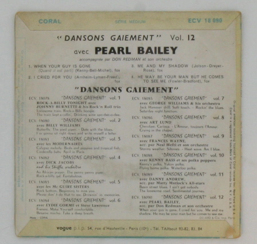 PEARL BAILEY Avec Dansons Gaiement CORAL VOGUE Jazz Bebop Female 1950's - Image 2 of 3