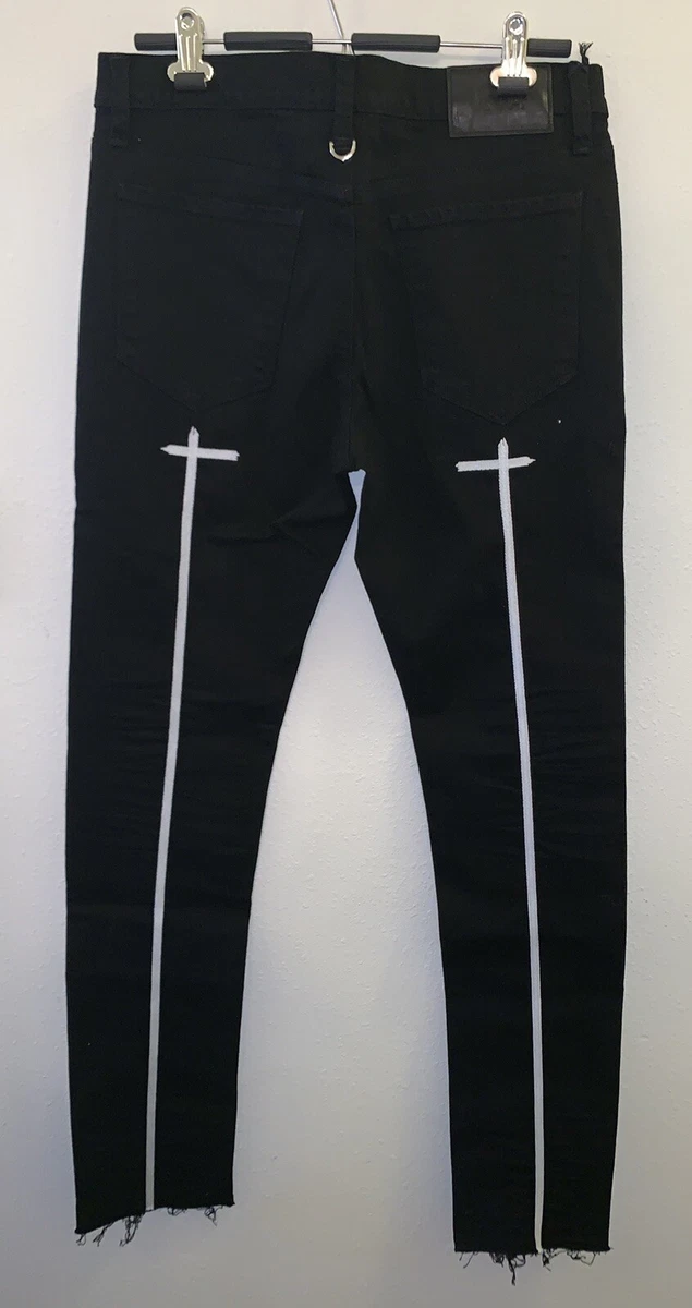 NEW RtA X Mastermind black Embroidered skinny Jeans W Distressed Hems