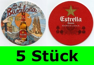 5 Stück Bierdeckel Estrella Damm Barcelona Spanien Bar Party Theke Tresen