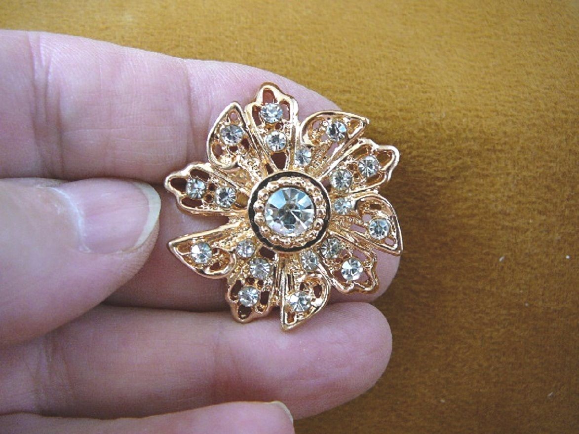 bb604-33) white rhinestone crystal ornate swirl flower gold tone