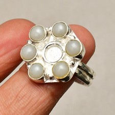 Rainbow Moonstone Gemstone Handmade 925 Sterling Silver Jewelry Ring Size 8