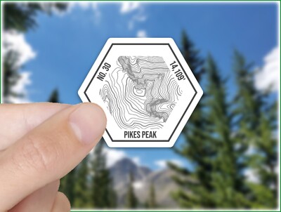 Pikes Peak Colorado 14er Sticker - Vinyl w Topo Contours, Rank, Elevation