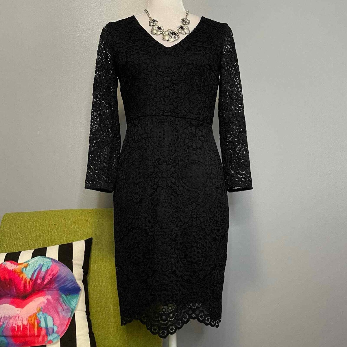 LOFT Black Lace Overlay Long Sleeve Cocktail Sheath Dress NEW 0 | eBay