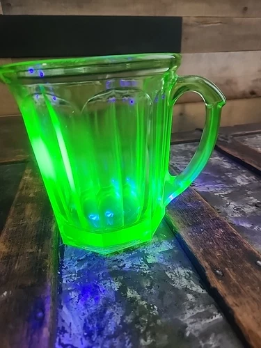A & J DEPRESSION VASELINE GLASS PITCHER GLOWS Uranium MCM Panel
