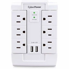 CyberPower CSP600WSURC2 6 Outlet Surge Protection w 2 USB 1200J Wall Plug WHITE