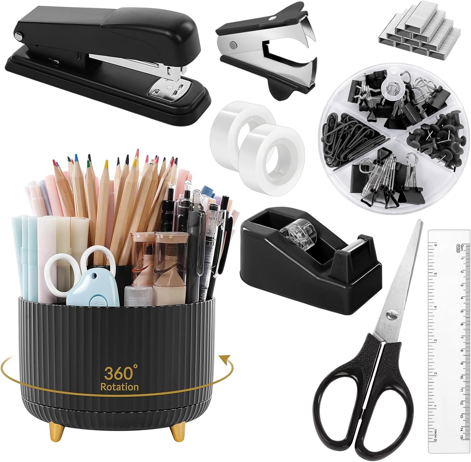 SKYDUE Black Office Supplies, Desk Accessories 10PCS,