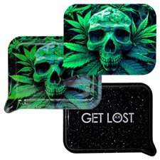 3D Rolling Tray with Magnetic Lid 3D LID Rolling Tray 7"x5" Green Skull (Small)