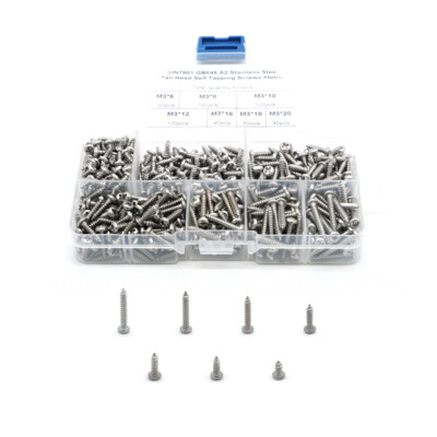 500pcs DIN7981 GB845 A2 Stainless Steel Pan Head Self Tapping Screws Metric