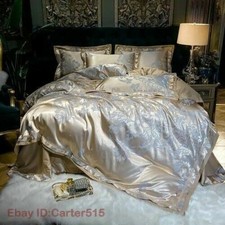 4 Pieces of Luxury Satin Duvet Cover Silk Bedding Set Bed Sheet Duvet Cover