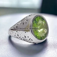 Peridot Oval Cut Gemstone With 925 Sterling Silver Ring For Men's #934