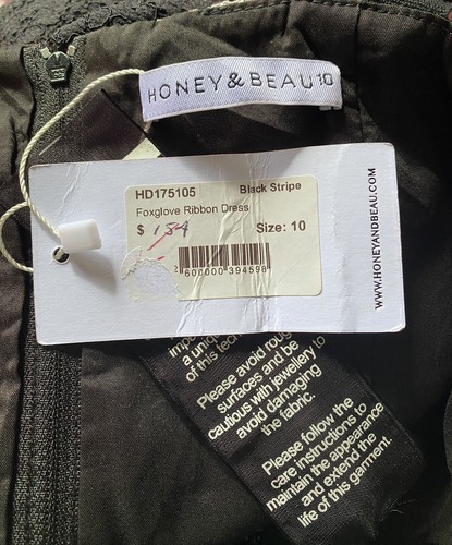 Honey & Beau Foxglove Ribbon Dress Black & White Lace BNWT Races Derby Day Sz 10 - Picture 6 of 6