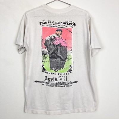Vintage 90s Levis T Shirt 501 Shrink To Fit Fat Man Rare White Sz Medium