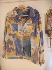 Vintage Retro Artistic Colorful Fun Abstract Pattern Button-Up Long Sleeve Shirt