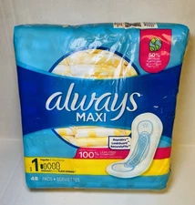 New Always Maxi Daytime Unscented Pads w/o Wings Sz 1 Regular Absorbency 48 Ct