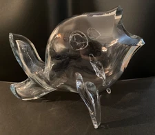 Blenko Fish Guppy #5433 Crystal Clear Art Glass Vase Vintage MCM- W. Husted USA