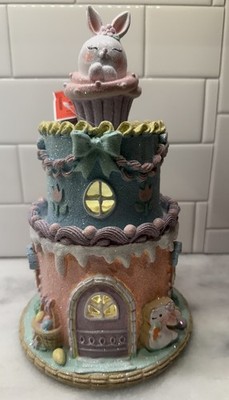 Easter Cake Cupcake Gingerbread House Bunny Carrot LIGHT UP Tabletop Decor 10.5''