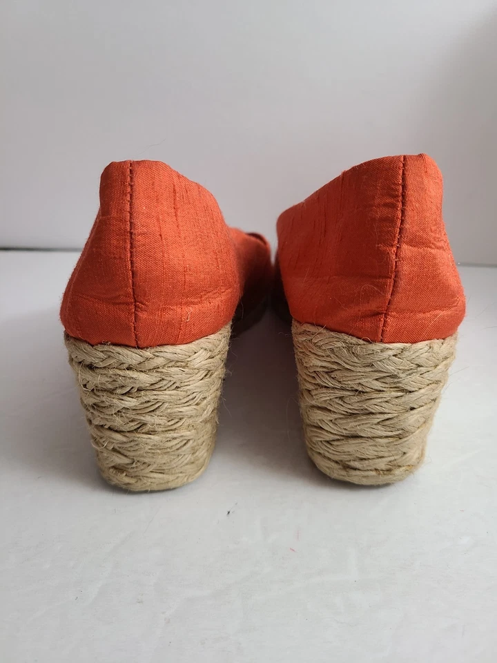 De Colección Ralph Lauren Cecilia Naranja Seda Peep Toe Cuña Alpargatas Talla 7.5  Foto 4 de 4