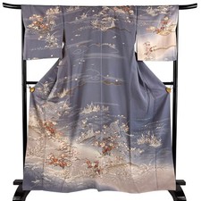 JAPANESE KIMONO HOMONGI Ash purple 166cm 5 ft 5 in PURE SILK AA9308
