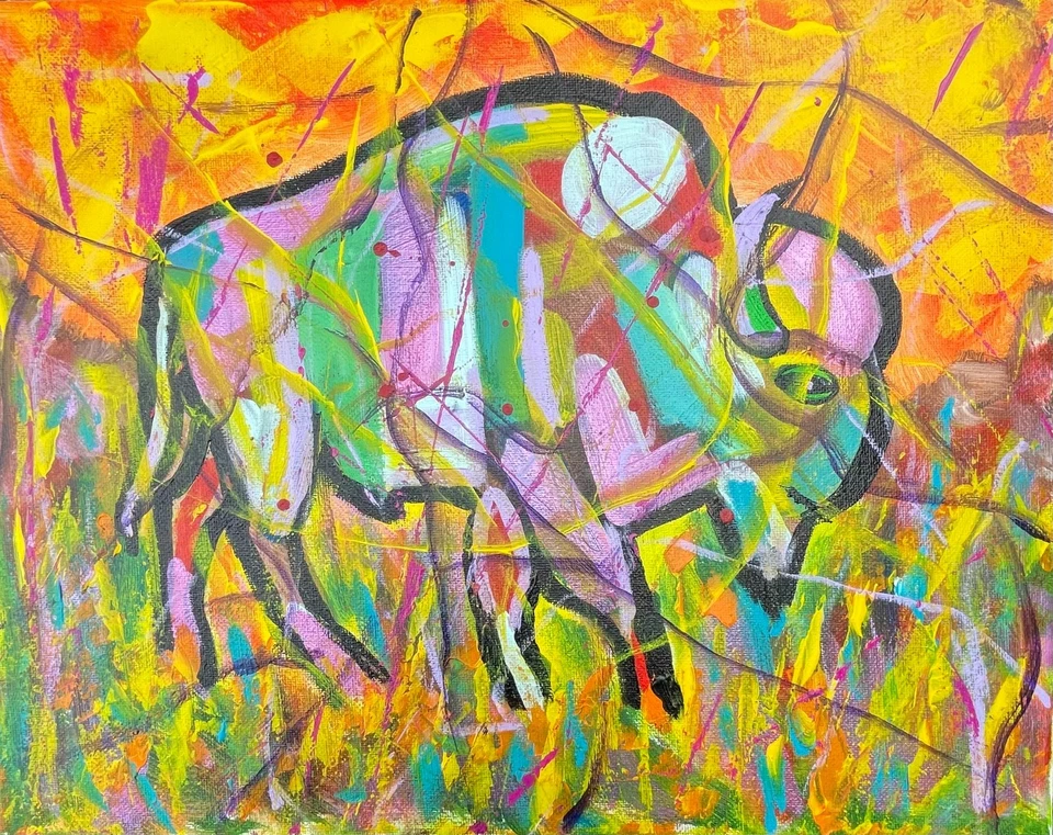 Оригинальное искусство «Buffalo» 11 x 14 холст экспрессионизм абстрактный дизайн домашнего искусства - Изображение 3 из 4