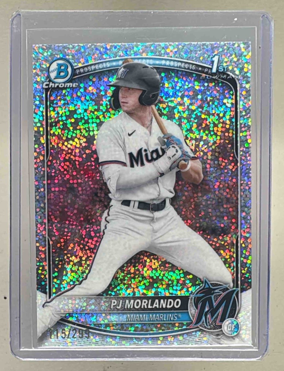 PJ Morlando 2025 Bowman Chrome #BCP-91 Speckle Refractor 1st RC /299