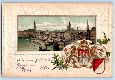 Hamburg Germany Postcard Alster pavilion Hermann Heinze 1904 Posted Antique