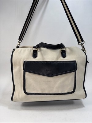 Missnine Laptop Tote Bag Canvas for Women 15.6 Computer Briefcase Black & Cream