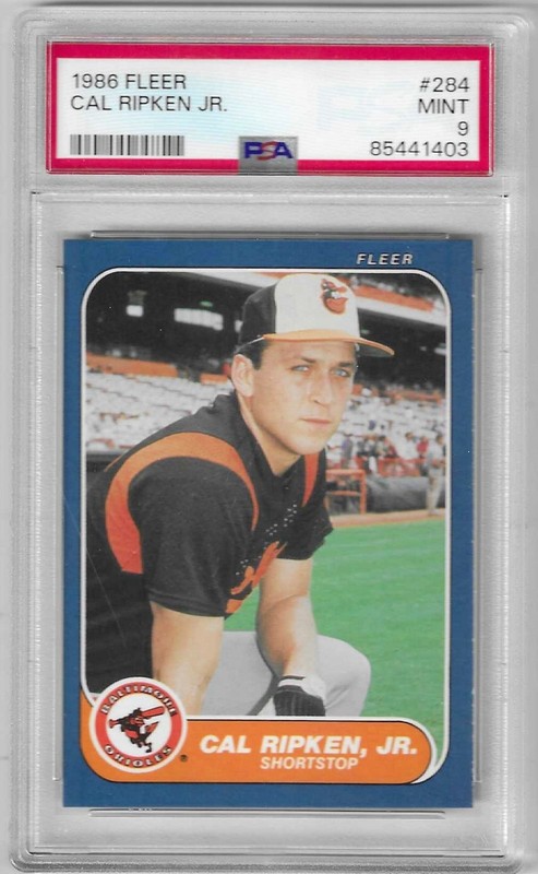 1986 Fleer Cal Ripken Jr. #284 PSA 9 Mint Graded Baseball Card.