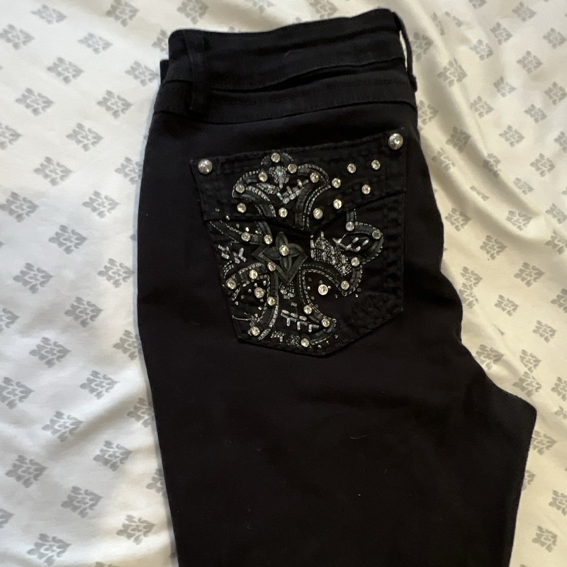 Sexy Couture Black Bootcut Jeans Dark Wash Rhinestone Studded Stretch Size 11