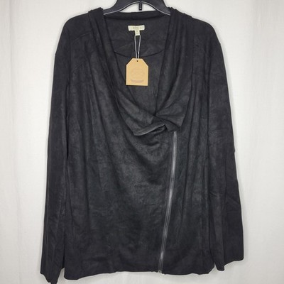 Kori Black Faux Suede Drop Front Motorcycle Jacket Edgy NEW Plus Curvy 1X
