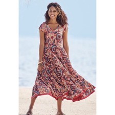 Soft Surroundings Kara Dress Framboise Paisley Tiered Short Sleeve Plus Size 1X