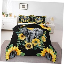 Elephant Comforter Set, Yellow Sunflower Down Comforter Size for Queen Multi 86