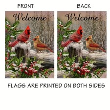 Christmas WELCOME CARDINALS Garden Yard Flag 18"x12.5" ,printed both sides.01