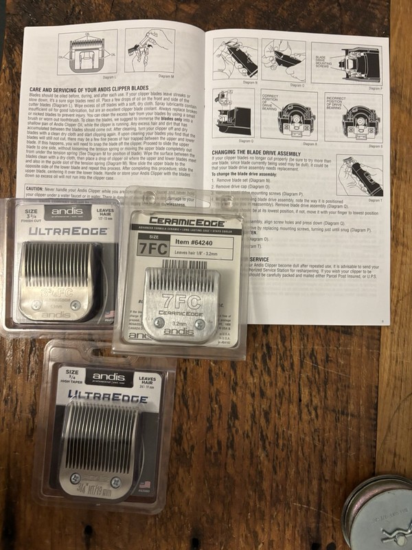 Lot of 3~ANDIS CERAMIC+ ULTRA CLIPPER Blades~3/4+ 3 3/4+ 7FC~ 1 New/2 BarelyUsed
