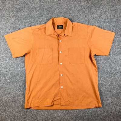 VTG 60s 70s Sears Shirt Mens L Orange Camp Loop Collar Rockabilly Made in Japan