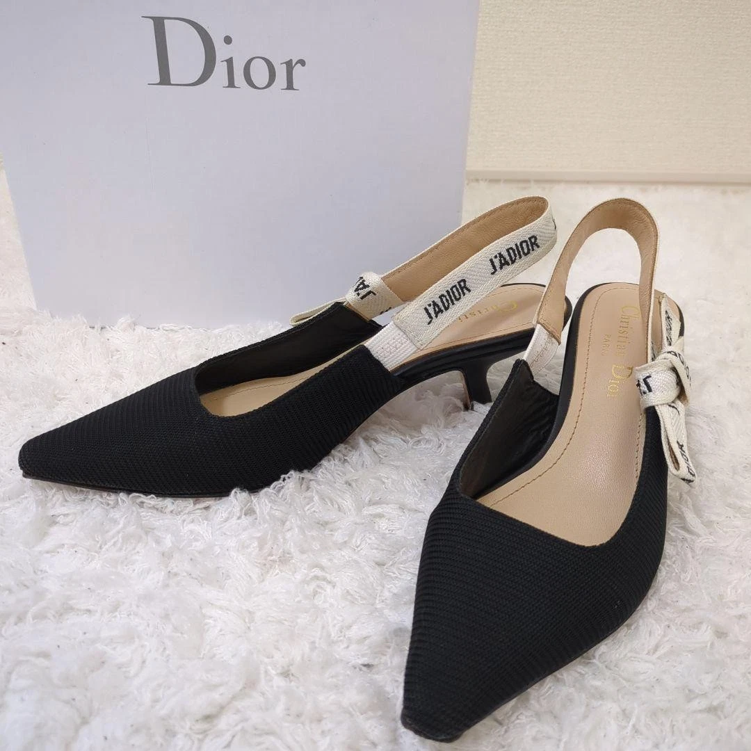 Escarpins Dior Christian JADIOR tissu chaussure noir blanc écharpe US7