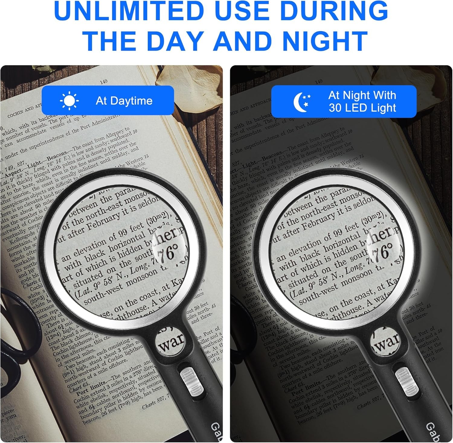 10x 20x 45x Handheld Magnifying Glass Magnifier Reading Illuminated Magnifying — image 3