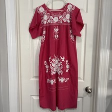 Mexican Dress Vintage Oaxacan Hand Embroidered Floral Peasant Kaftan Women  s S