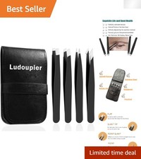 4-Piece Precision Tweezers Set with Leather Case - Professional Stainless Steel