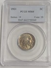 1921-P Philadelphia Buffalo 🦬 Nickel 5C PCGS Graded MS64 Toner Blues & Purples