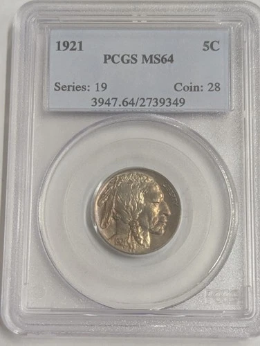 1921-P Philadelphia Buffalo 🦬 Nickel 5C PCGS Graded MS64 Toner Blues & Purples