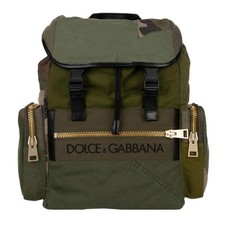 DOLCE & GABBANA Military Camouflage Canvas Rucksack mit Logo Khaki Grün Schwarz