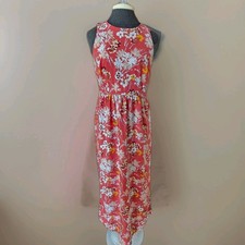 Loft Outlet Petite Floral Sleeveless Maxi Dress 4P Orange & White