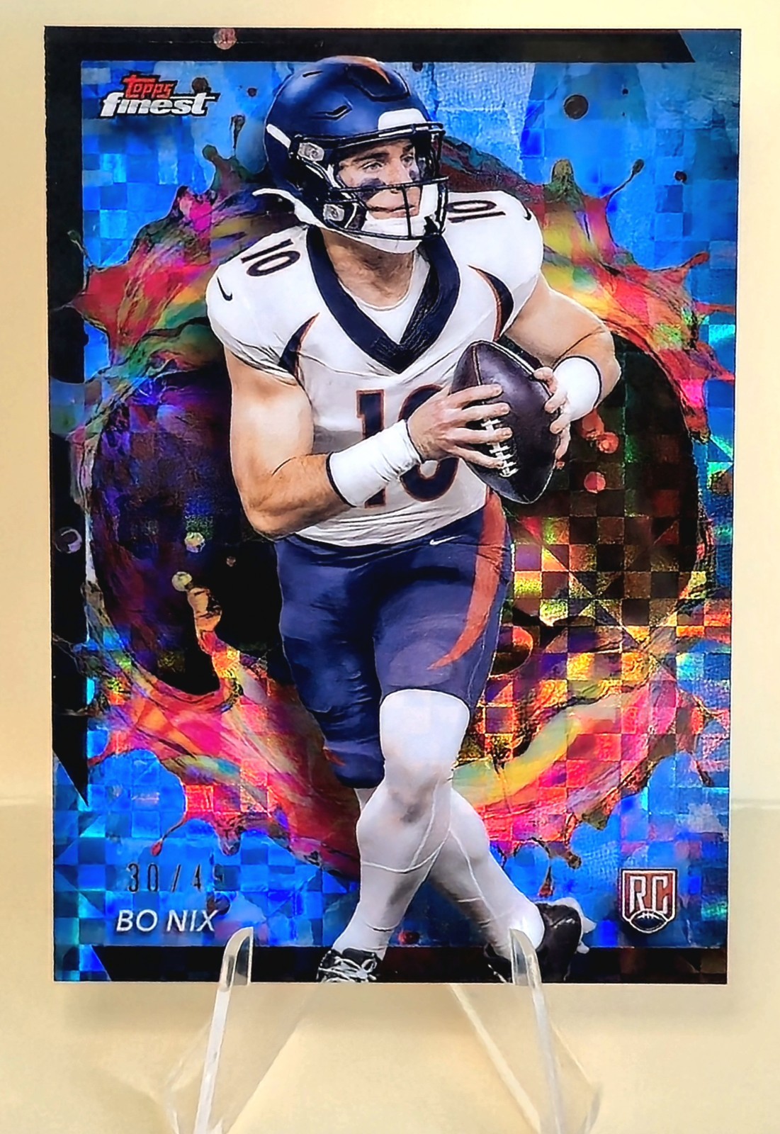 2024 Topps Finest - Rare Bo Nix #249 Blue Refractor Checkerboard /49 Broncos