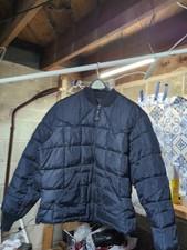 Vtg Walls Western Wear USA Insulated Quilted Work Jacket Black Brass Zip Coat