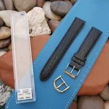 18mm Kreisler Black Shark Unused Vintage Watch Strap Gold & Stainless Buckle