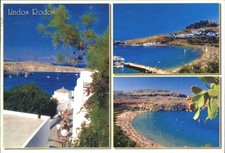 Vintage Lindos Rodos Greece Postcard Posted 1996 Rhodes Topographical