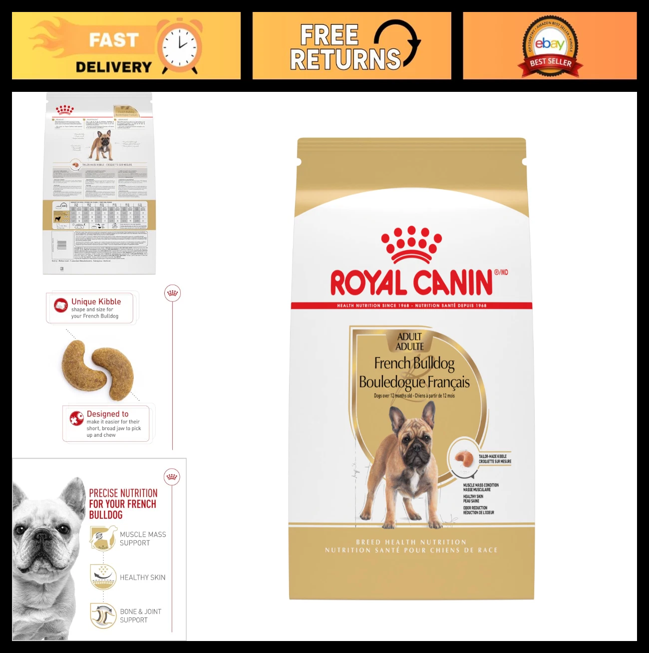 French Bulldog Adult Dry Dog Food - Breed Health Nutrition, 30 lb Bag, Premium F
