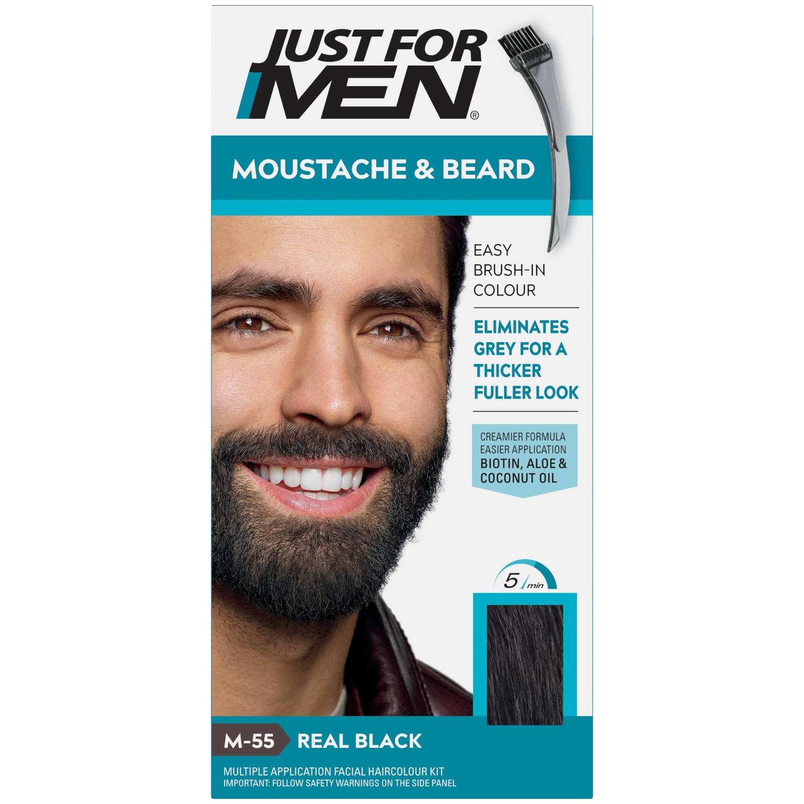 Just for men Moustache & Beard Real Black Dye , Eliminates Grey for a Thicker &