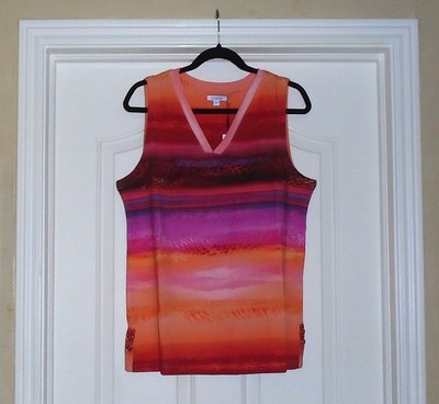 Chico's RIO SUNSET SLEEVELESS TANK Size 4 XXL 20 22 Orange Pink Cotton V NWT $56