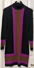INC International Concepts Turtleneck Sweater Dress Stripe Colorblock Blk Purple